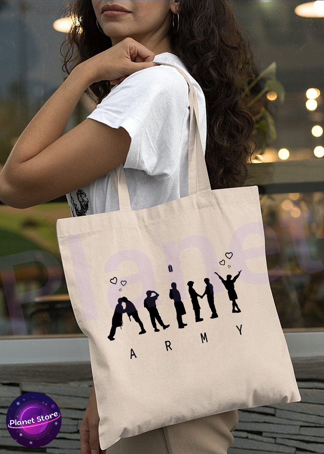 BOLSA ECOLÓGICA ARMY BTS - MANTEQUILLA 100% ALGODÓN