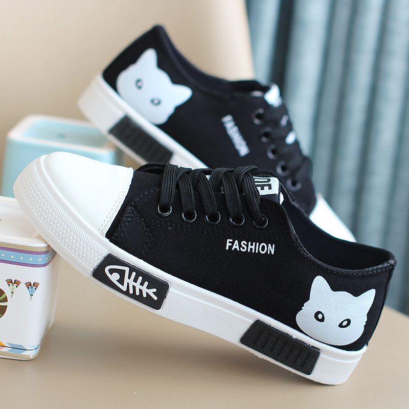 ZAPATILLAS DE MUJER CON GATO LINDO (negro/rosa/blanco)