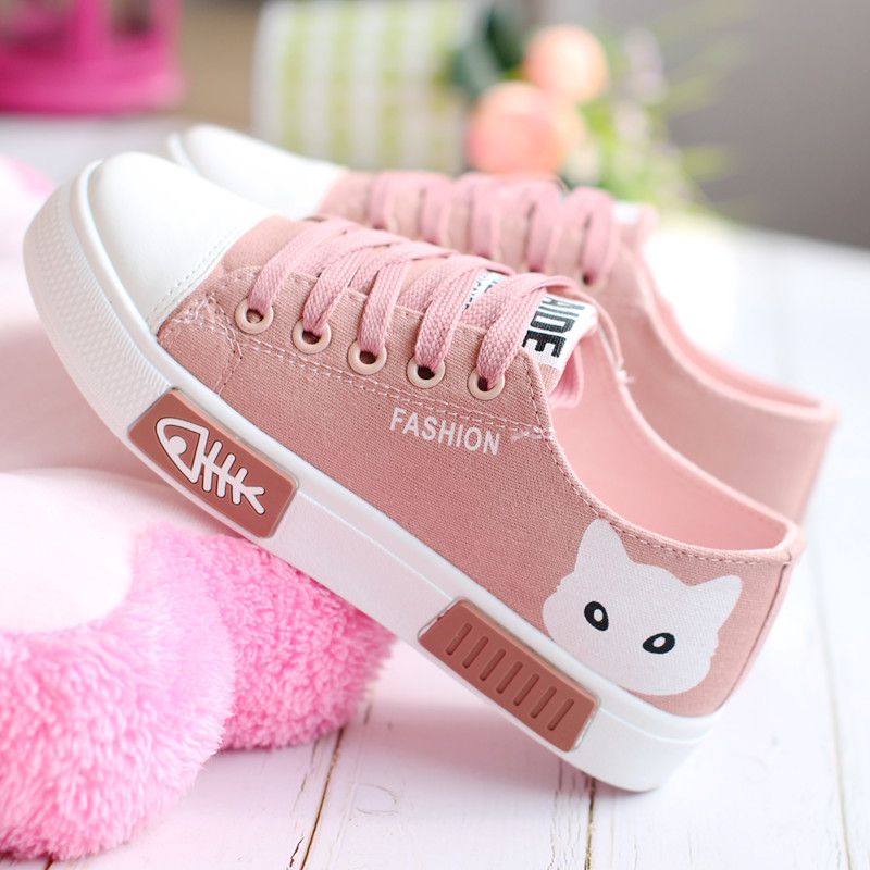 ZAPATILLAS DE MUJER CON GATO LINDO (negro/rosa/blanco)