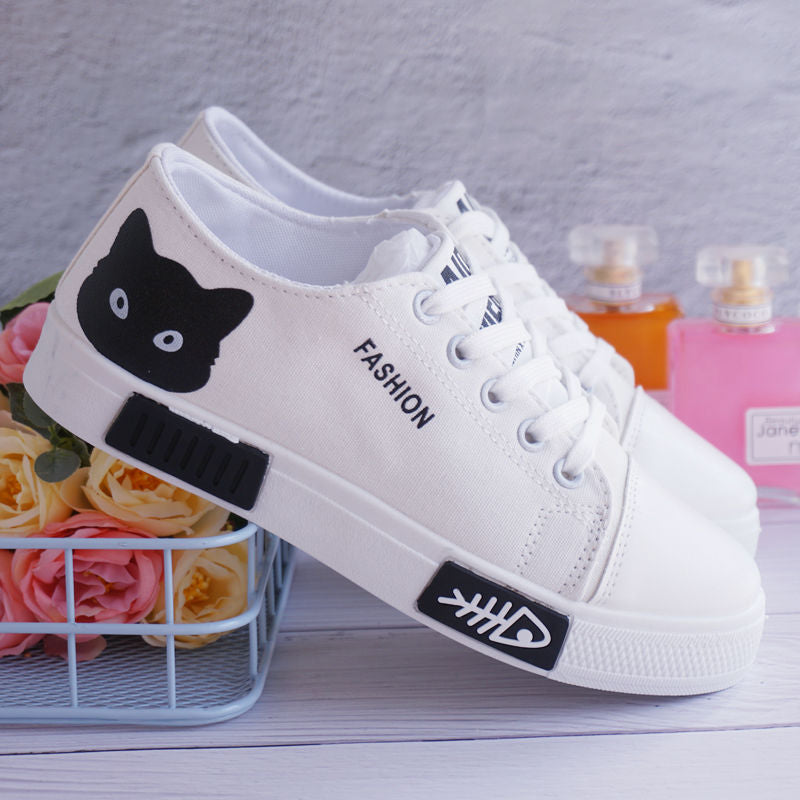 ZAPATILLAS DE MUJER CON GATO LINDO (negro/rosa/blanco)