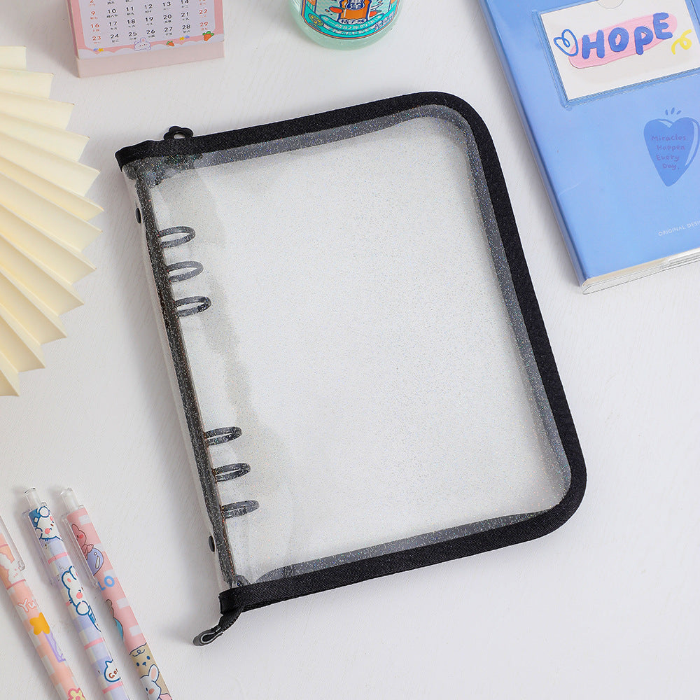 CARPETA CON BRILLO A5 + 20 HOJAS DE PLÁSTICO DE DOBLE CARA CON 8 BOLSILLOS CADA UNA