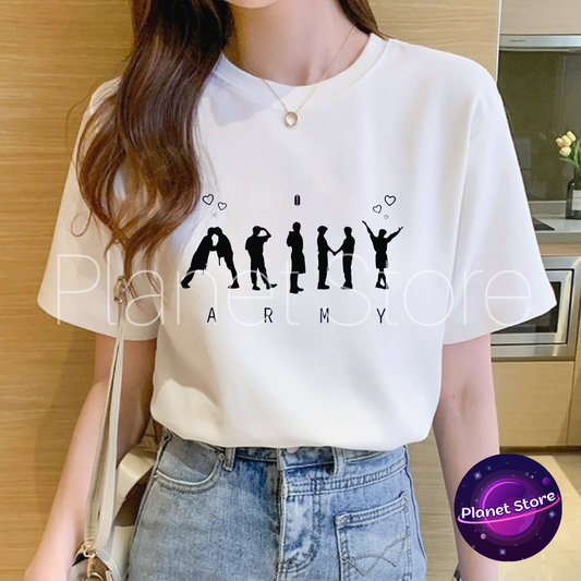 CAMISETA ARMY BTS BUTTER 100% ALGODÓN (blanco y negro) 