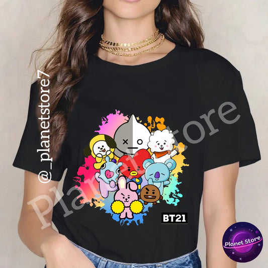 CAMISETA BT21 BTS 100% ALGODÓN (blanco y negro) 